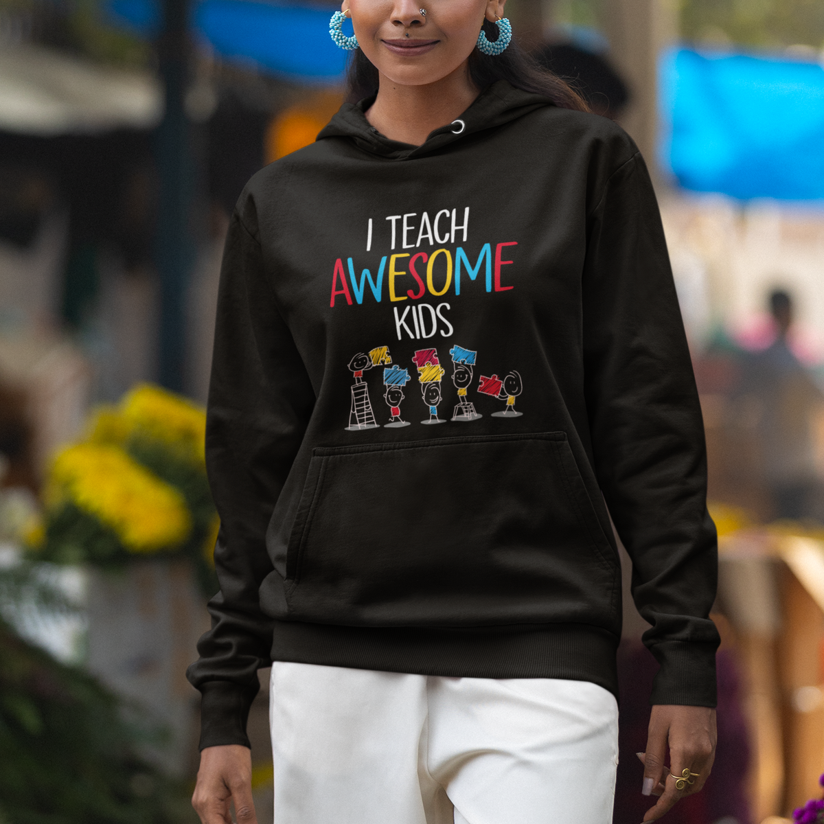 Autism Awareness Hoodie I Teach Awesome Kids Funny Puzzle Special Education Teacher - Wonder Print Shop