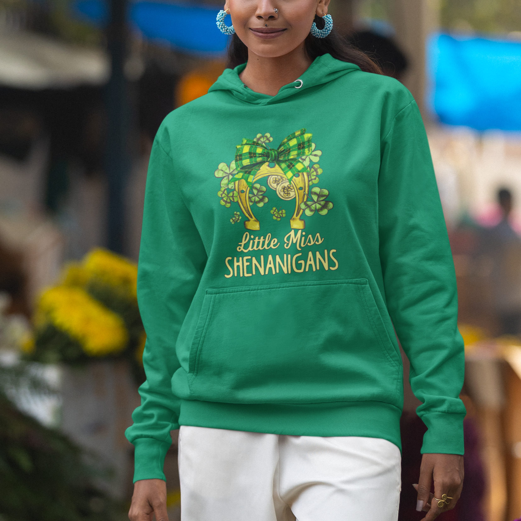 St. Patrick's Day Hoodie Little Miss Shenanigans Coquette Shamrocks - Wonder Print Shop