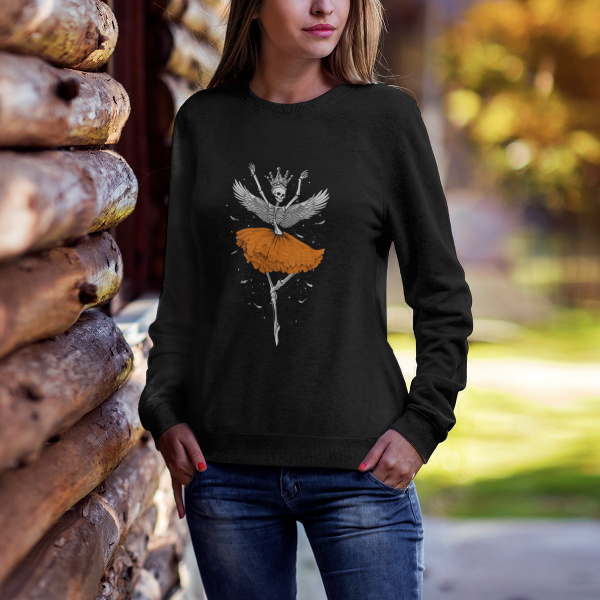 Skeleton Ballerina Sweatshirt Skeleton Ballerina Tutu Ballet Dance Girl Dancing Skeleton Halloween Costume Girls - Wonder Print Shop