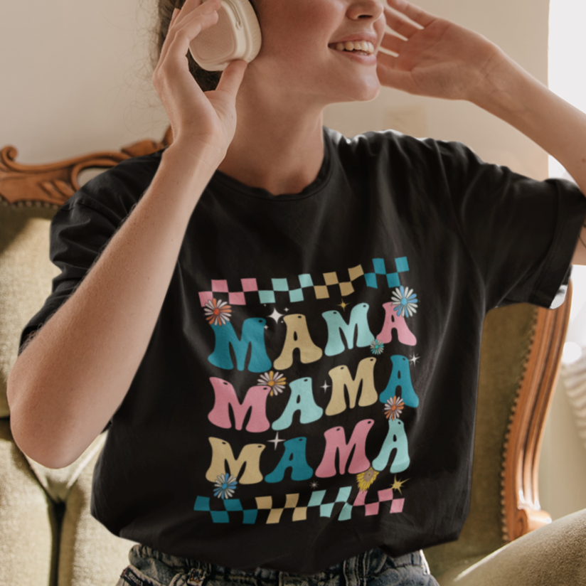 Retro Mama T Shirt Mothers Day Retro Groovy Mama Matching Family Party Women - Wonder Print Shop