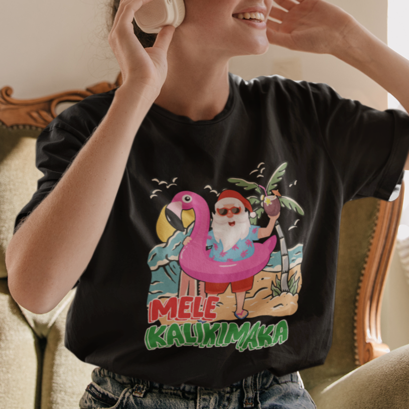 Mele Kalikimaka Tropical Hawaiian Christmas in Hawaii Beach Santa T Shirt - Wonder Print Shop