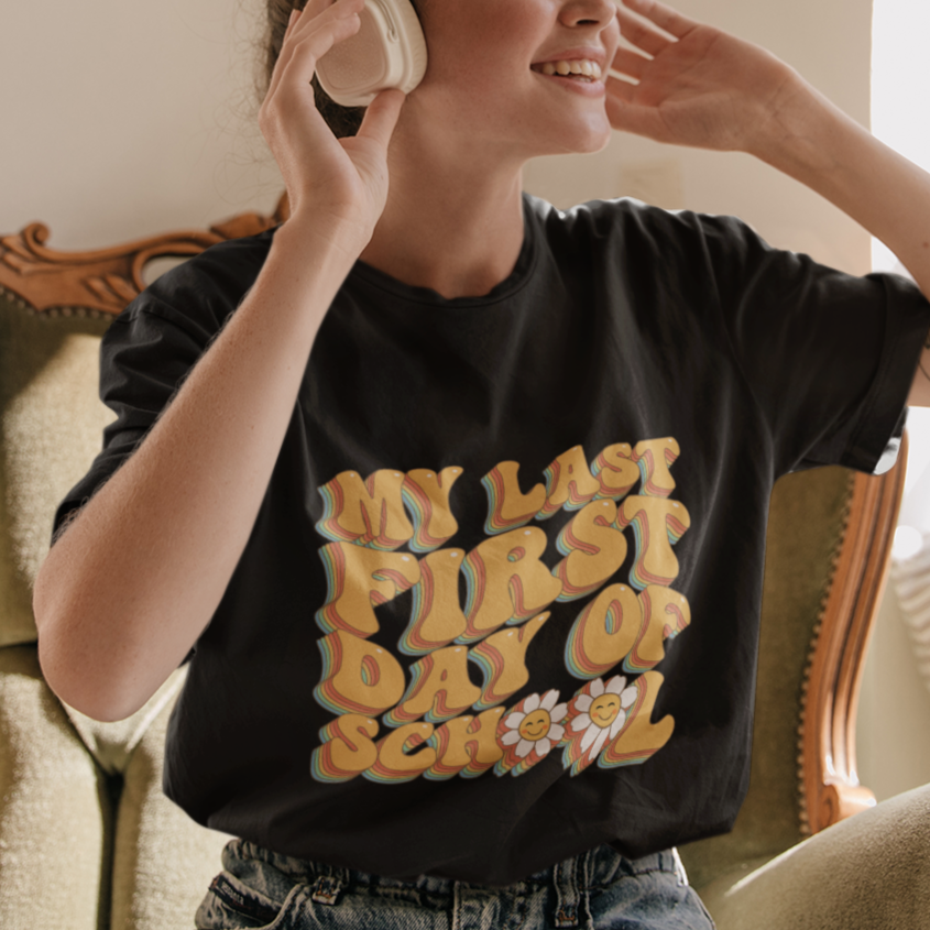 Senior 2024 T Shirt My Last First Day Of School Senior Class Of 2024 High School Groovy - Wonder Print Shop