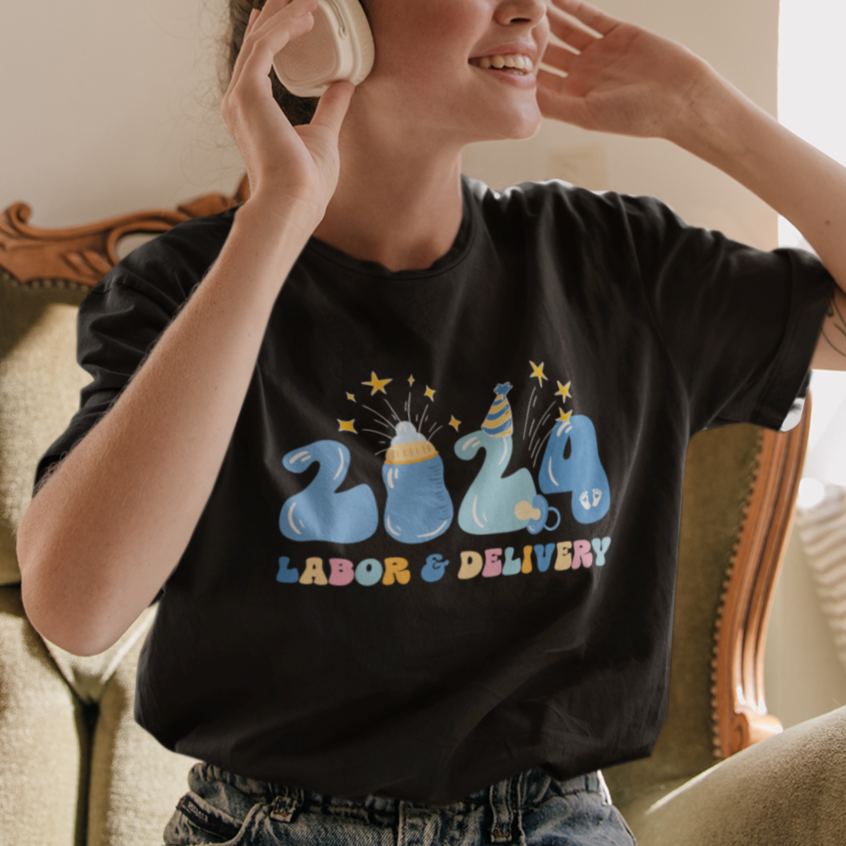 Retro 2024 Labor and Delivery Unit Nurse New Years Eve Rn Np T Shirt For Women - Wonder Print Shop