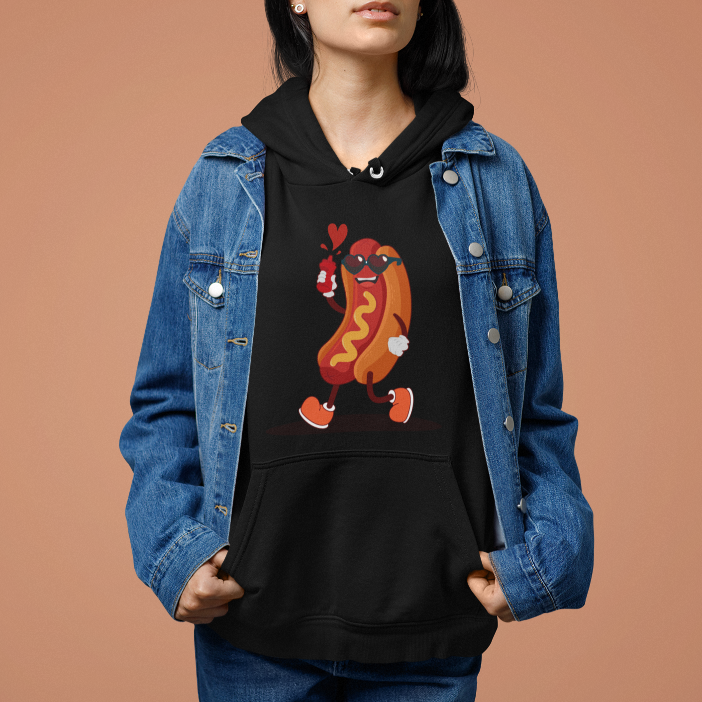 Valentine's Day Hoodie Heart Hot Dog Cute Sausage Bun Food Lover - Wonder Print Shop