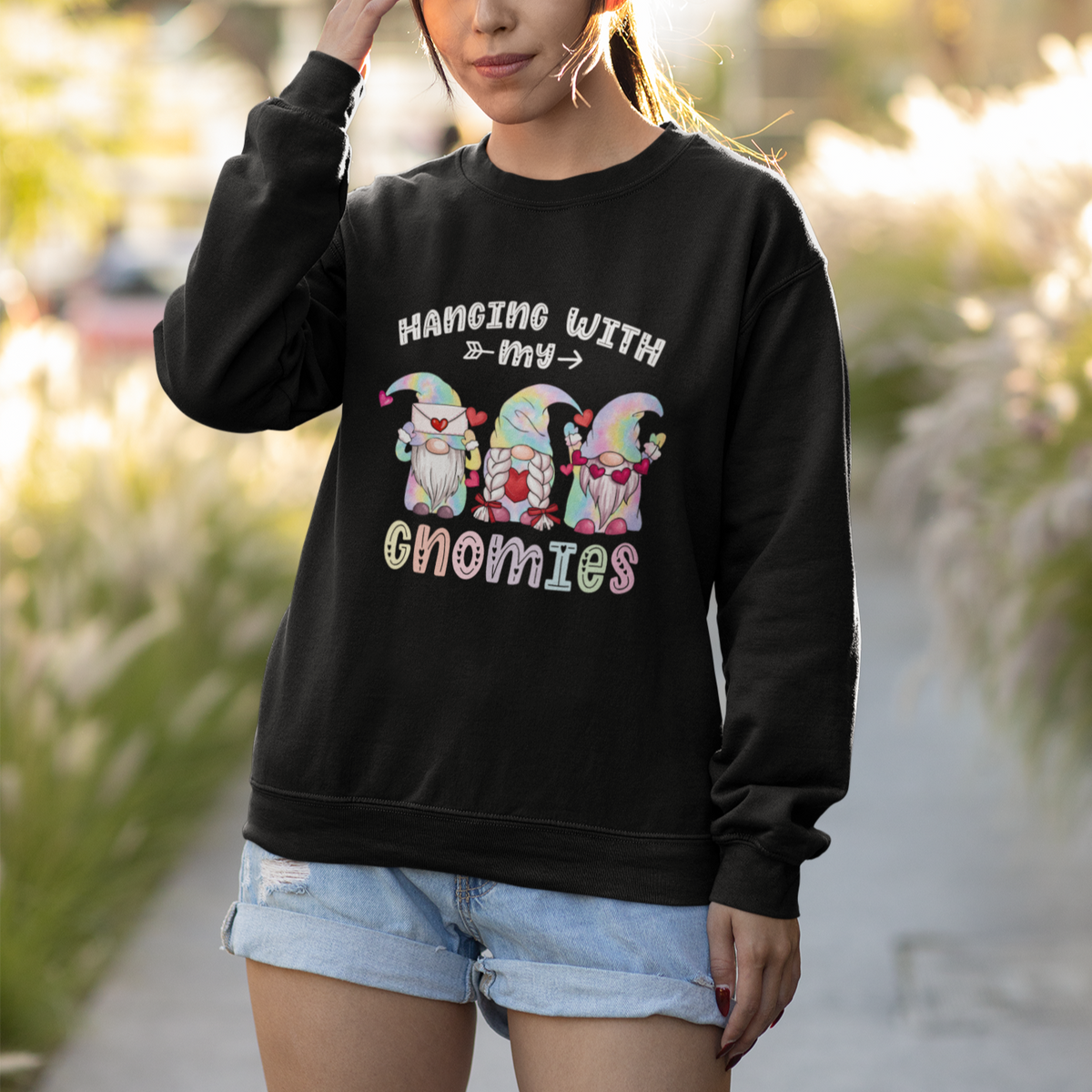 Happy Valentine's Day Hanging With Gnomies Tie Dye Gnomes Sweatshirt - Wonder Print Shop