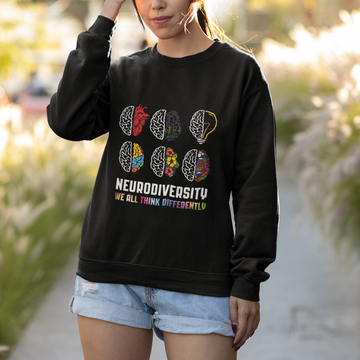 Neurodiversity Sweatshirt We All Think Differently Autism ADHD ASD - Wonder Print Shop