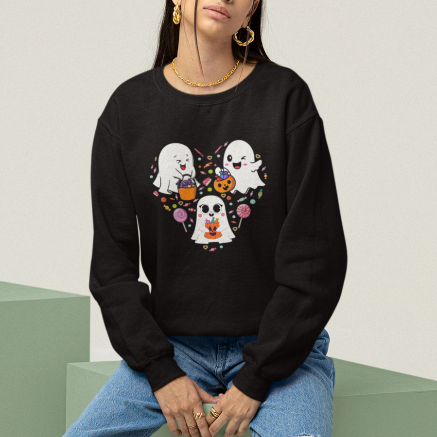 Halloween Sweatshirt Cute Ghost Dancing In The Candy Rain Spooky Season - Wonder Print Shop