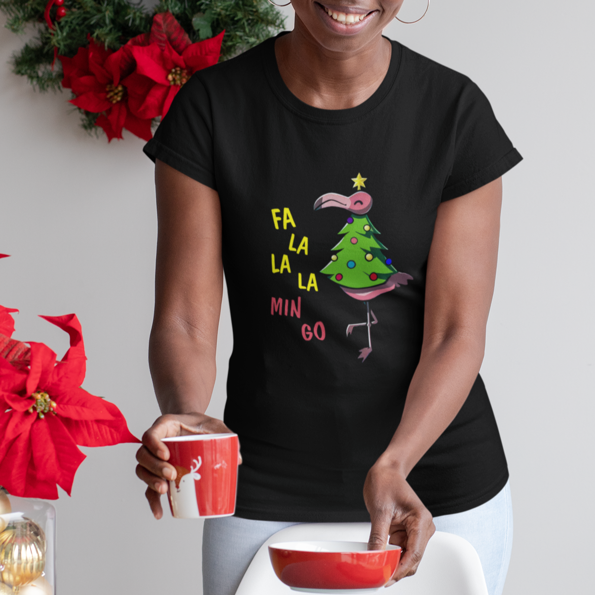 Fa La La Mingo Flamingo Hawaiian Christmas Tree T Shirt - Wonder Print Shop