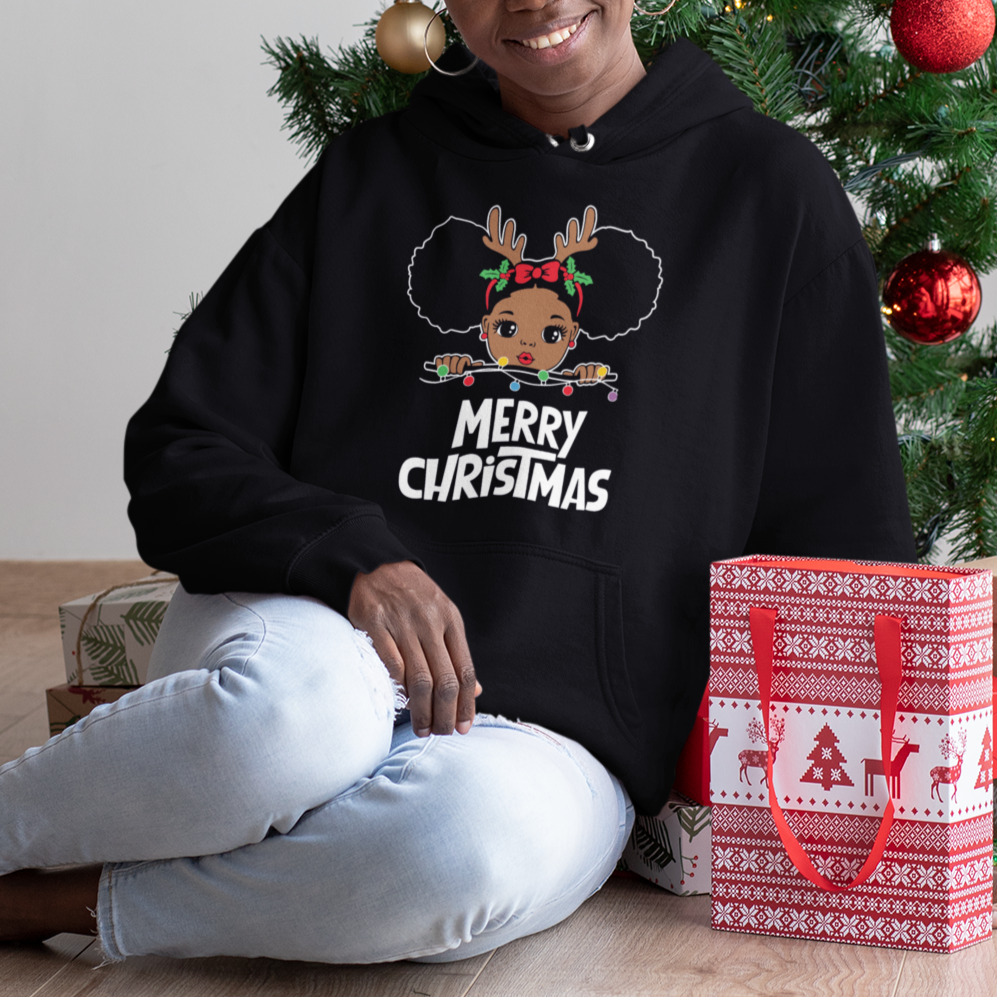 Christmas Mrs. Claus Peeking Santa African American Hoodie - Wonder Print Shop