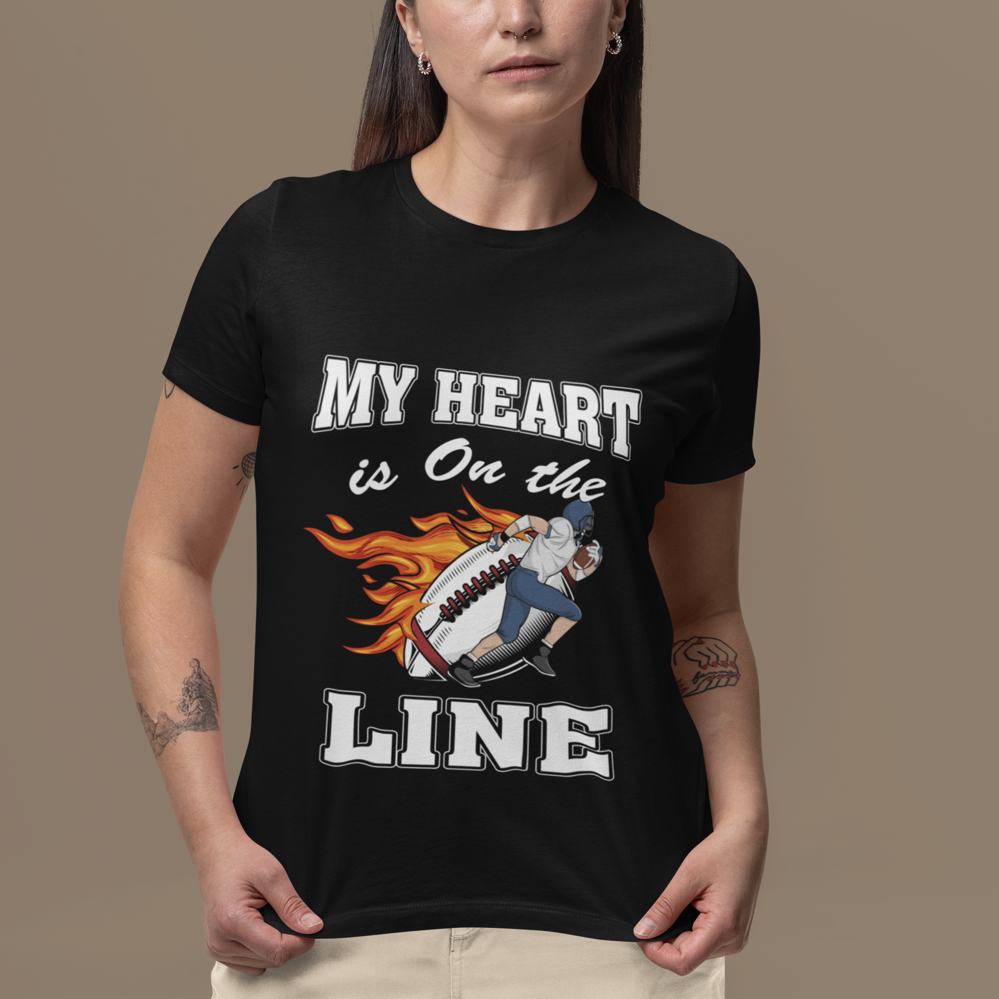 Football Mom T Shirt For Women My Heart Is On That Line Rugby Player - Wonder Print Shop