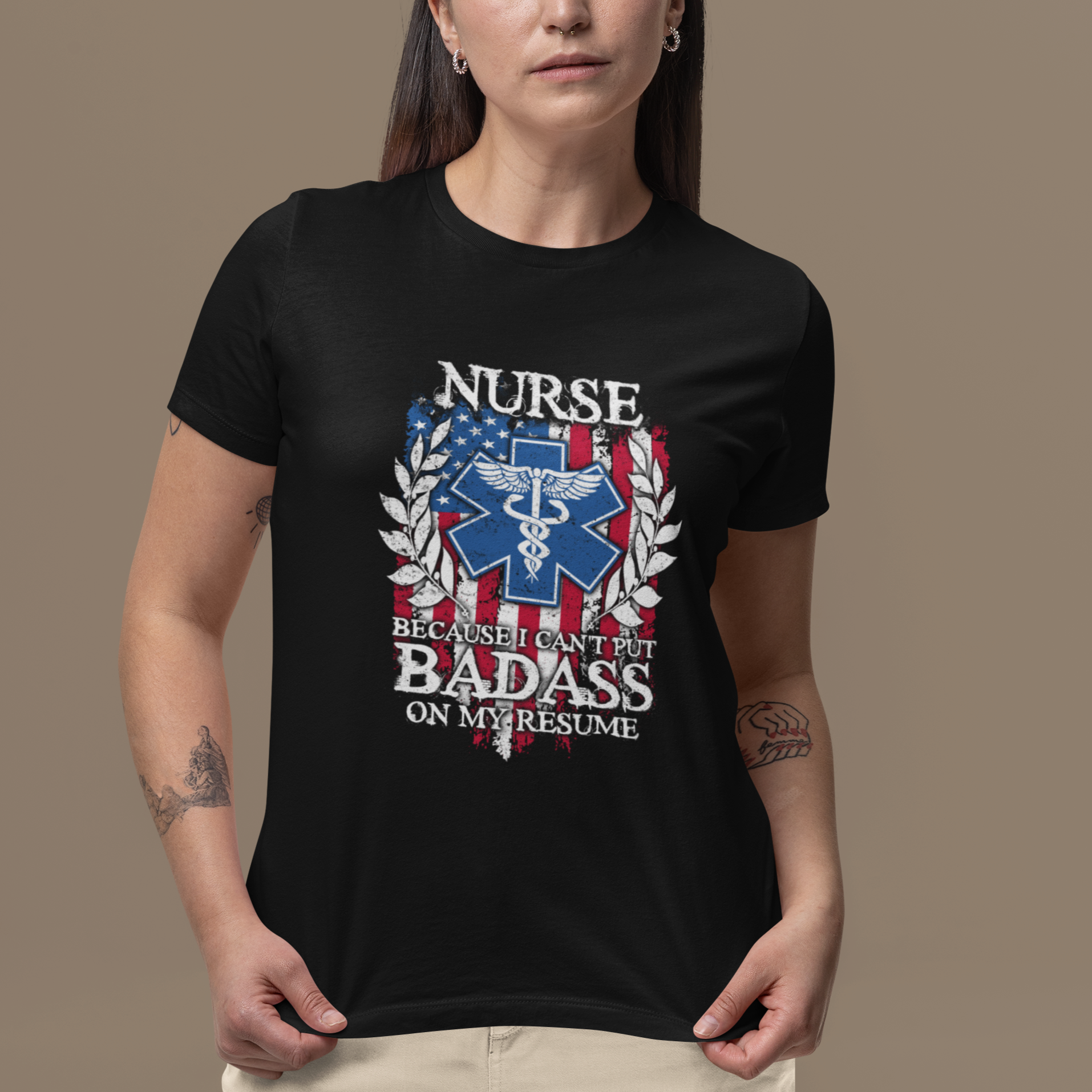 Funny Nurse T Shirt For Women Funny American Nurse Medicare Healthcare Nurse Appreciation Gift Nurse Because I Cant Put Badass On My Resume American Flag - Wonder Print Shop