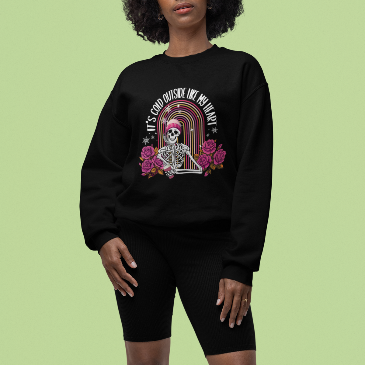 Anti Valentine's Day Sweatshirt It's Cold Outside Like My Heart Skeleton - Wonder Print Shop