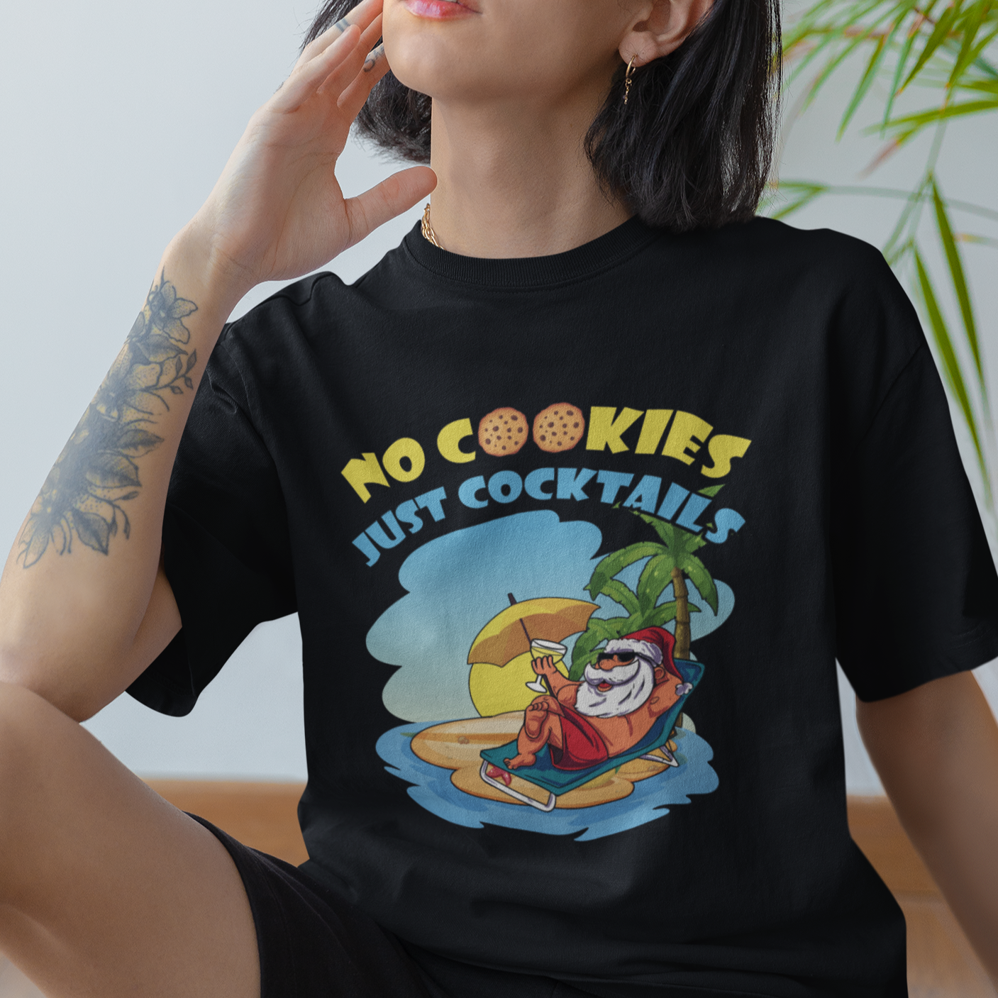 Christmas in July T Shirt No Cookies Just Cocktails Xmas Santa Beach Christmas In July - Wonder Print Shop