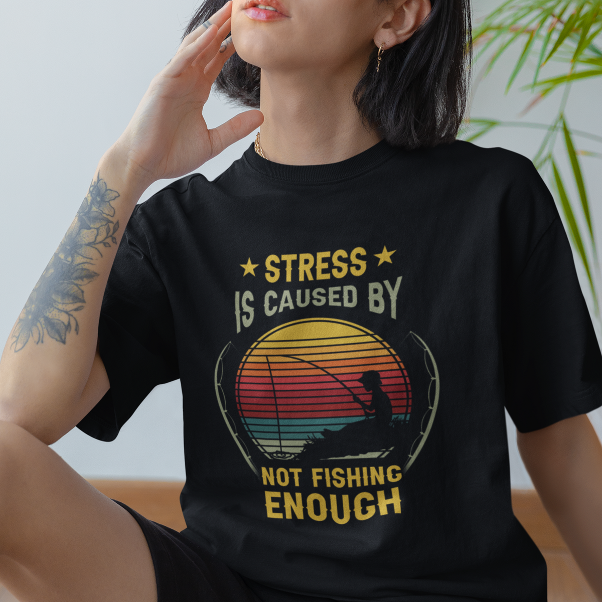 Funny Fishing T Shirt Stress Is Caused By Not Fishing Enough Fly Fishing Lovers Funny Fishing Gifts For Men Fisherman Fishing Buddy Angler - Wonder Print Shop