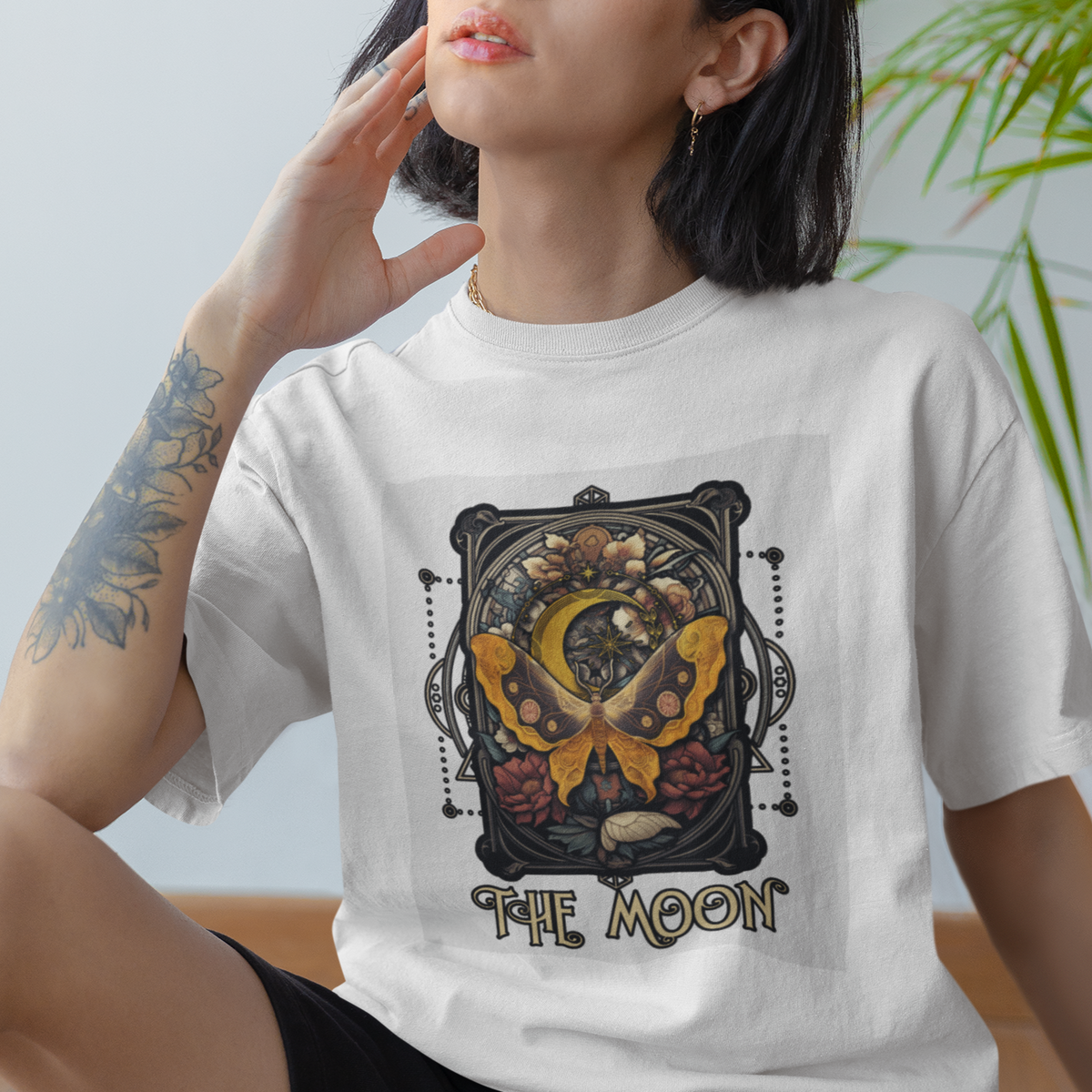 Celestial Floral Luna Moth Tarot Card The Moon T Shirt For Women - Wonder Print Shop