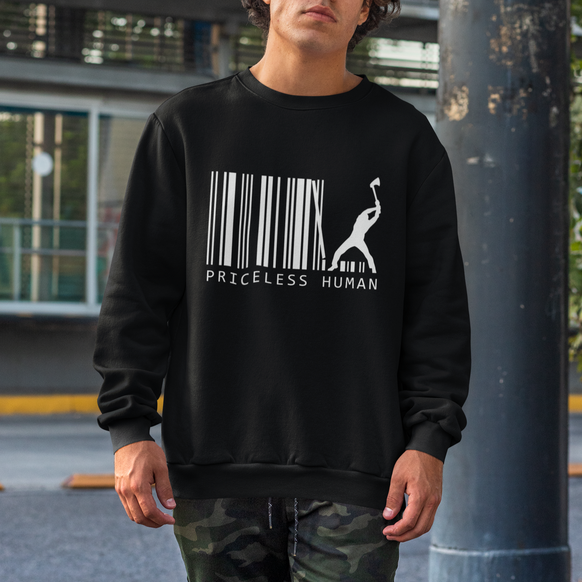 Priceless Human Funny Barcode Sweatshirt - Wonder Print Shop