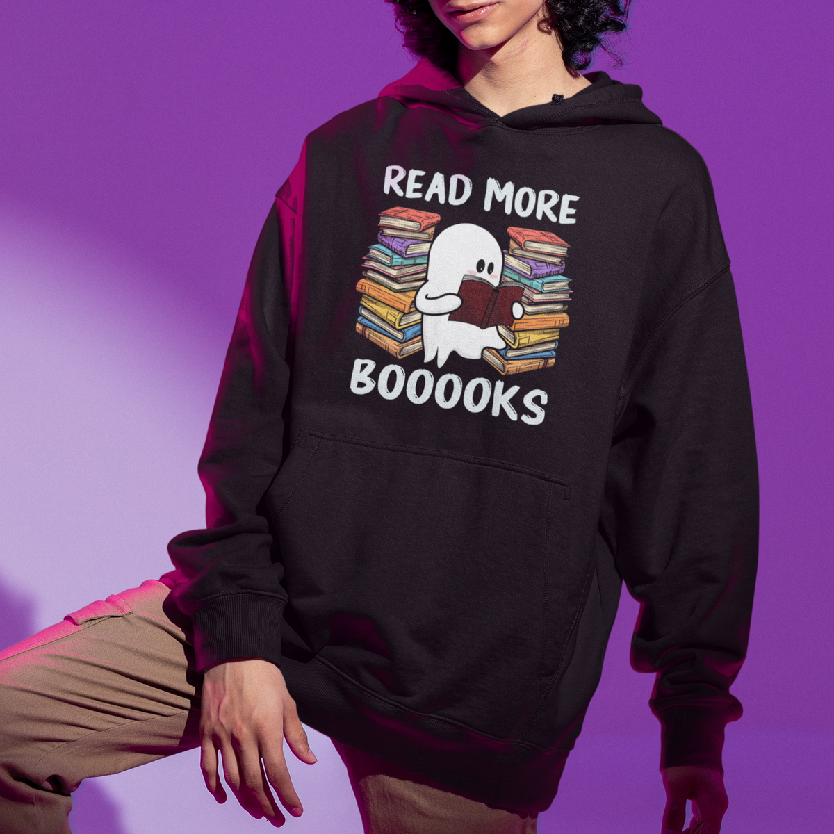 Halloween Reading Hoodie Read More Books Cute Ghost Boo Sheet - Wonder Print Shop
