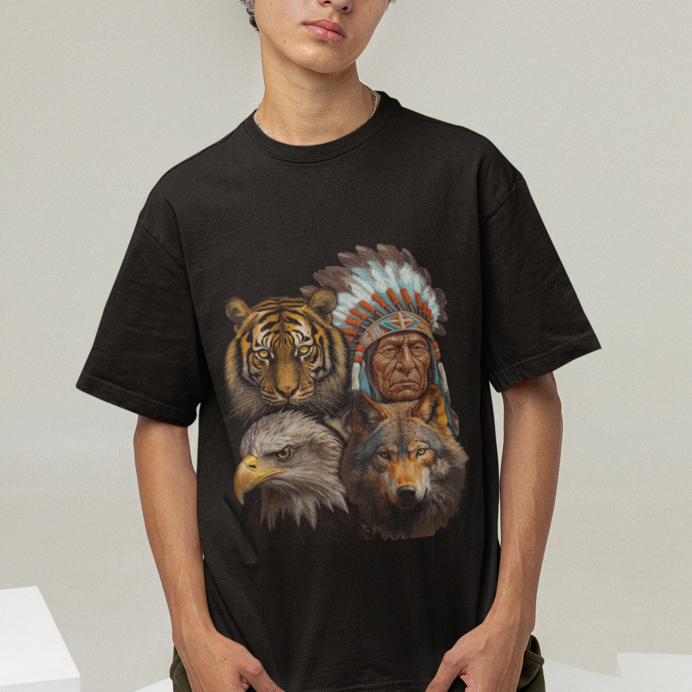 Native American T Shirt Indigenous American Indian Chief With Tiger Wolf American Eagle TS02