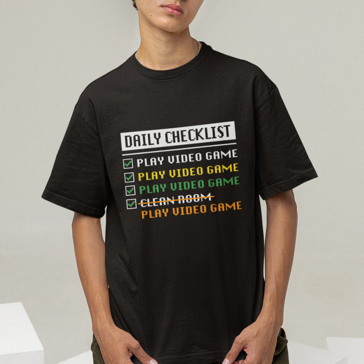 Gamer T Shirt Daily Checklist Play Video Game - Wonder Print Shop