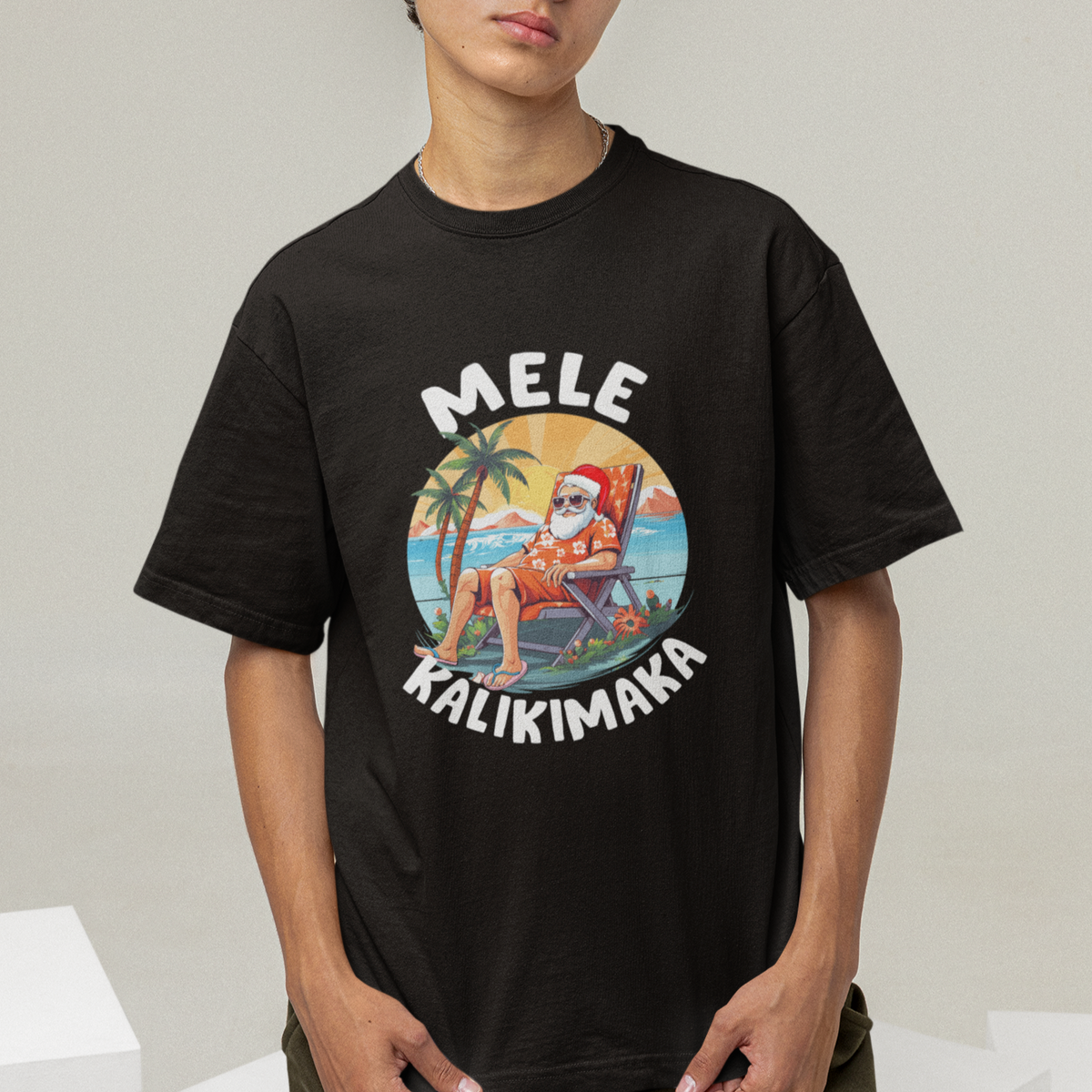 Mele Kalikimaka Tropical Hawaiian Christmas in Hawaii Sunbath Santa T Shirt - Wonder Print Shop