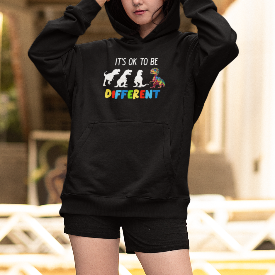 Autism Awareness Hoodie It's Ok To Be Different Puzzle Dinosaur - Wonder Print Shop