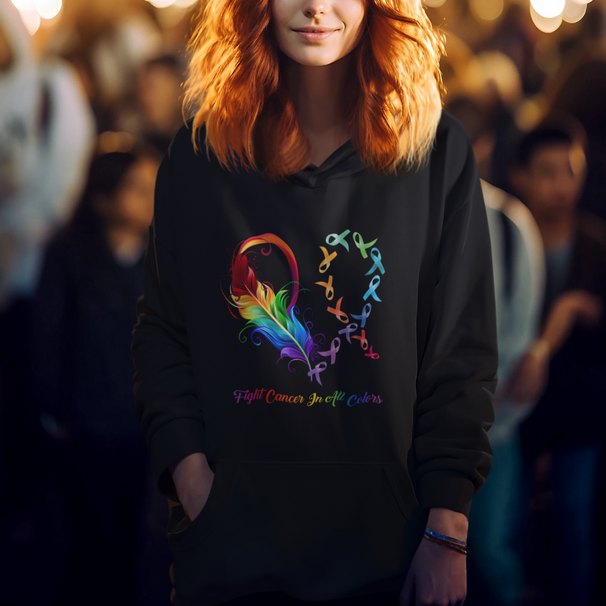 Fight Cancer In All Color Fighter Rainbow Ribbon Hoodie - Wonder Print Shop