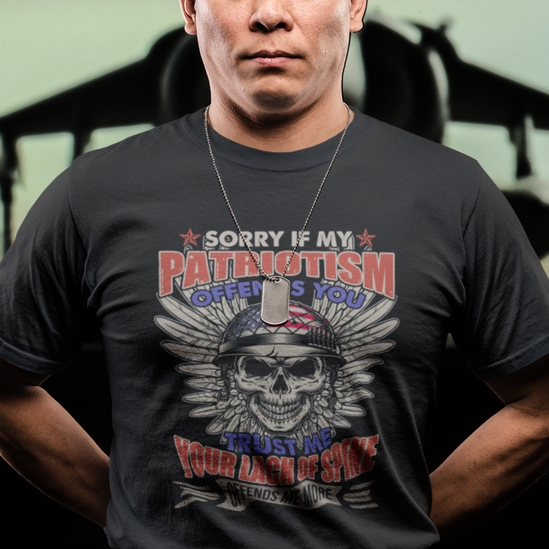 T Shirt Sorry If My Patriotism Offends You Veteran Patriots Skull - Wonder Print Shop