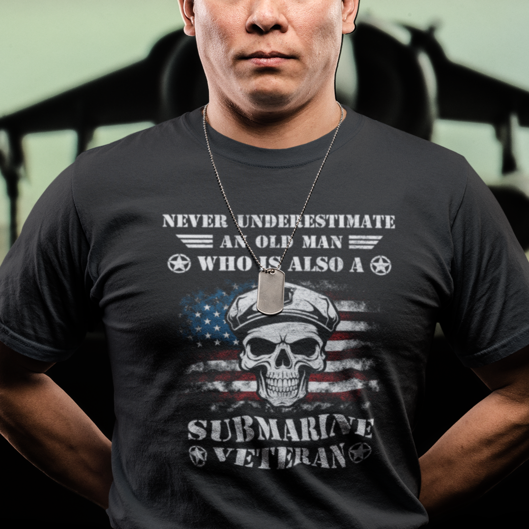 Navy Veteran T Shirt Submariner Skull American Flag - Wonder Print Shop