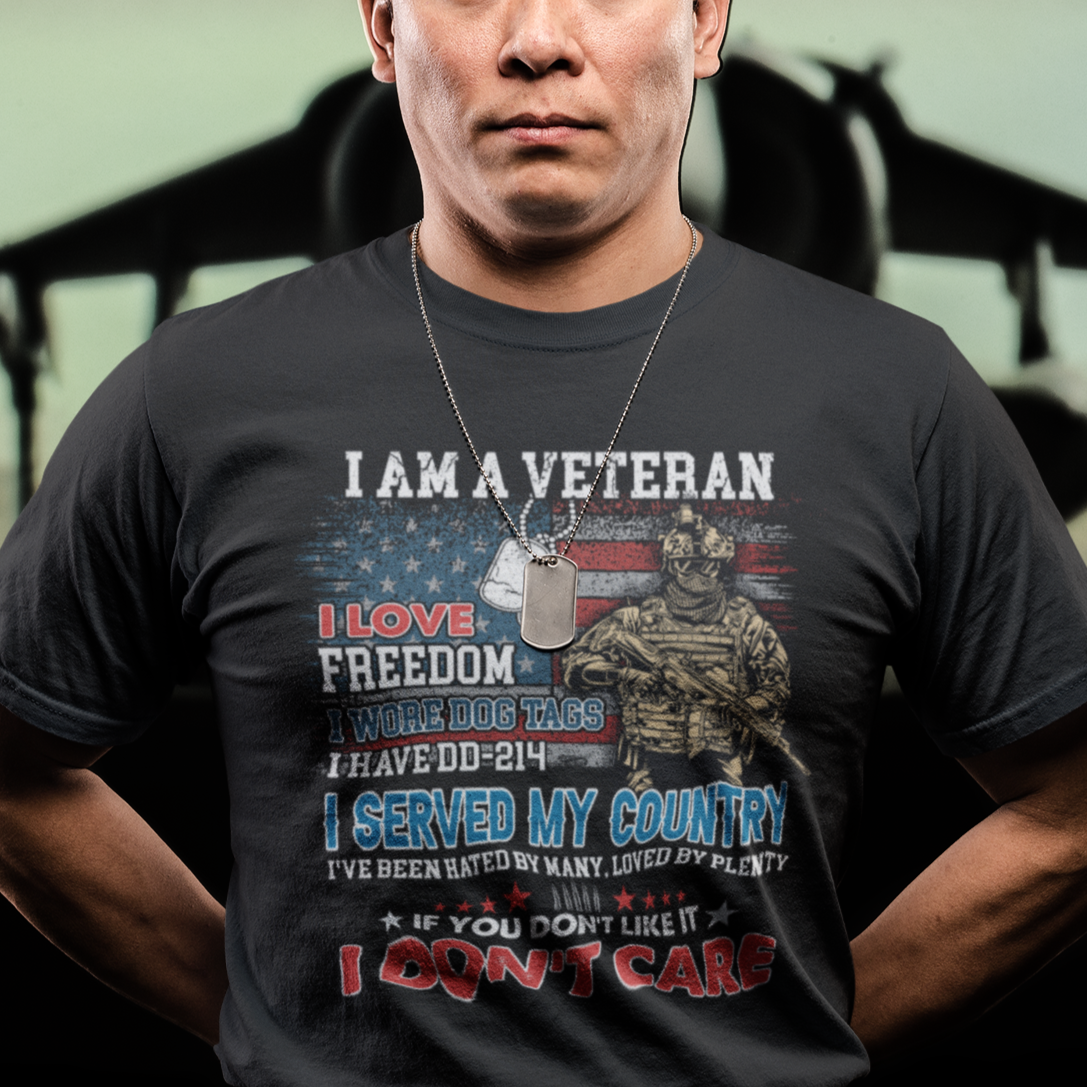 Veteran Pride T Shirt I Am A Veteran Love Freedom And Wore Dog Tags I Have DD-214 - Wonder Print Shop