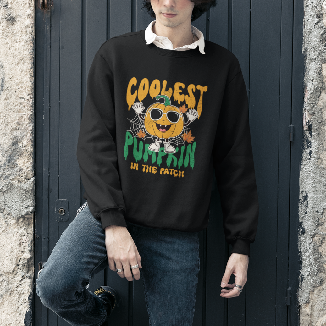 Fall Pumpkin Sweatshirt Coolest Pumpkin In The Patch Autumn Halloween Spooky Season - Wonder Print Shop