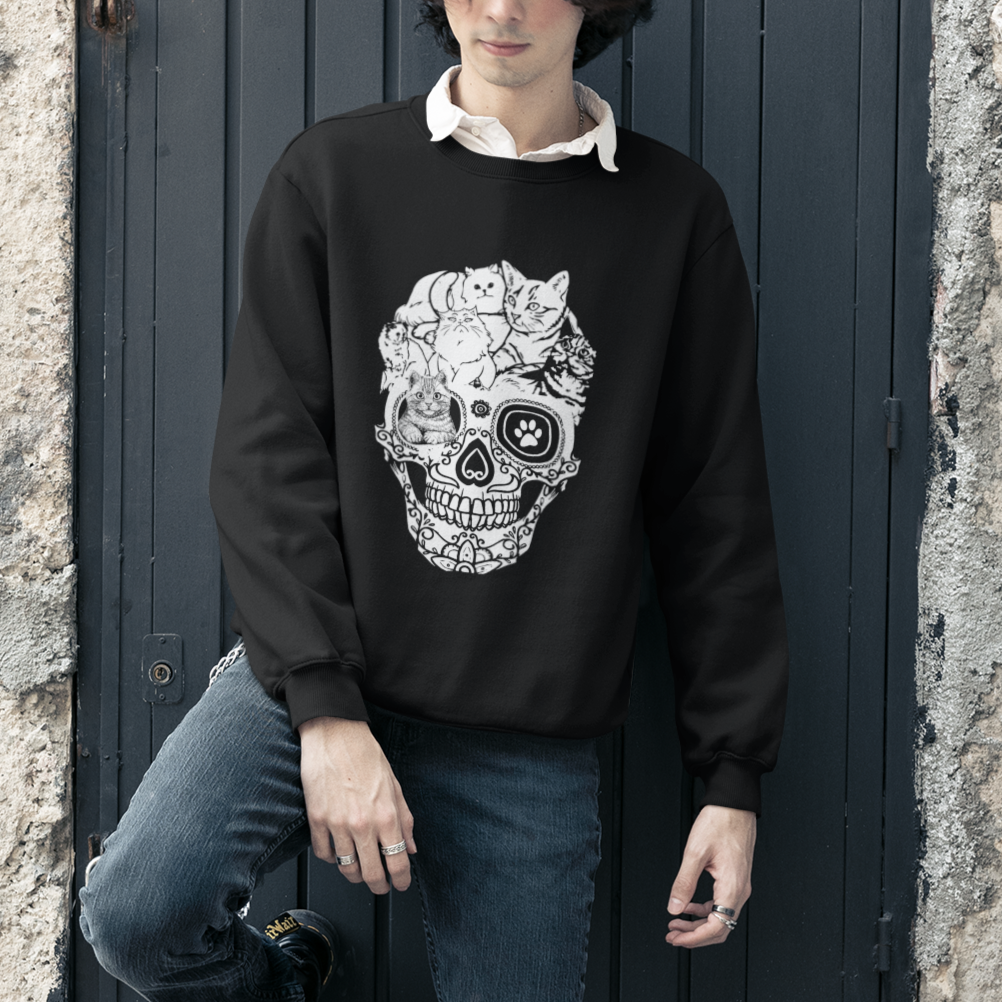 Cat Lover Sweatshirt Cats Skull Skeleton Cute And Scary - Wonder Print Shop