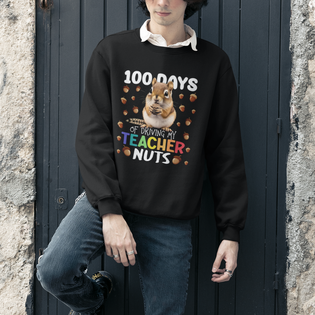 100 Days of School Chipmunk Sweatshirt Driving My Teacher Nuts - Wonder Print Shop