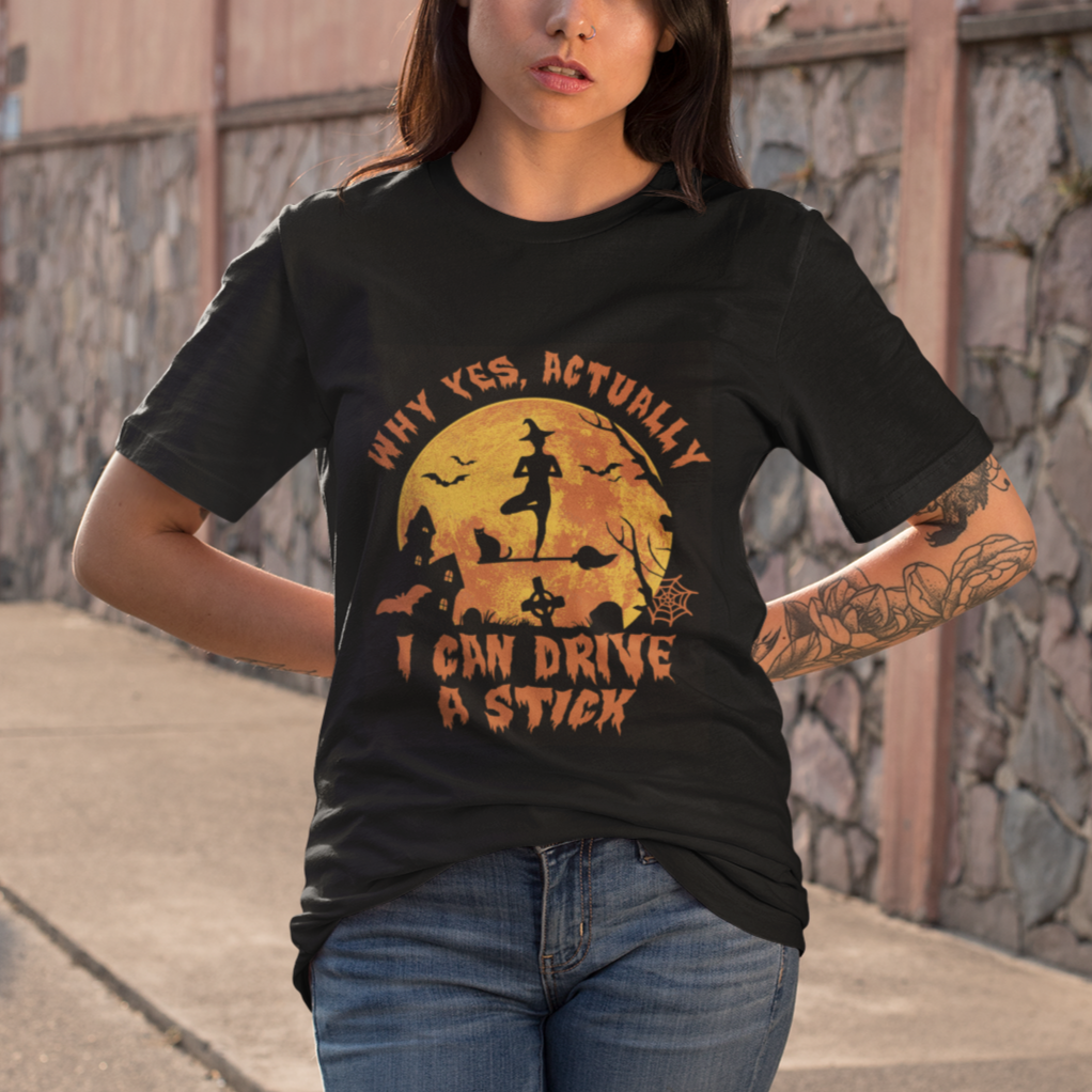 Halloween Witch T Shirt Yes Actually I Can Drive A Stick Halloween Costume - Wonder Print Shop