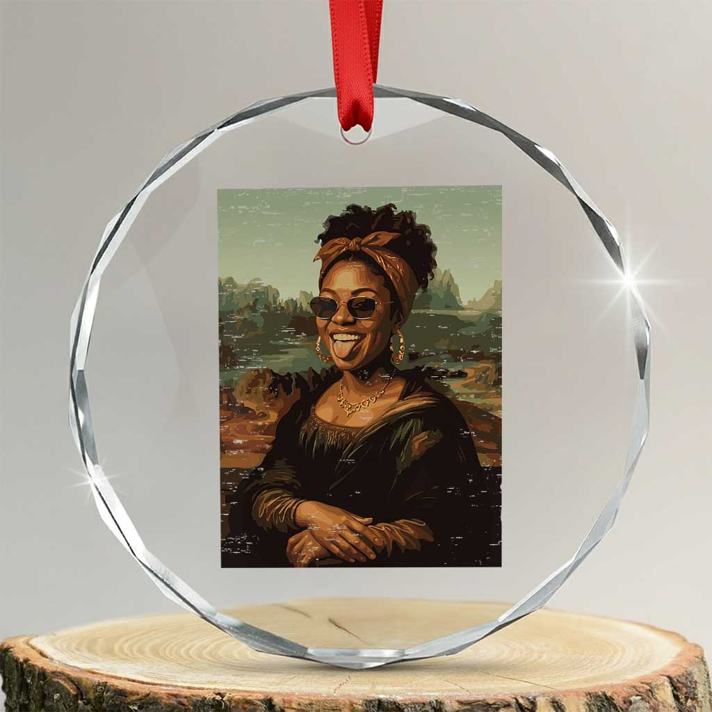 Modern Black Mona Lisa Headwrap Sunglasses Parody Crystal Glass Ornament Trendy Urban Fine Art Portrait Graphic