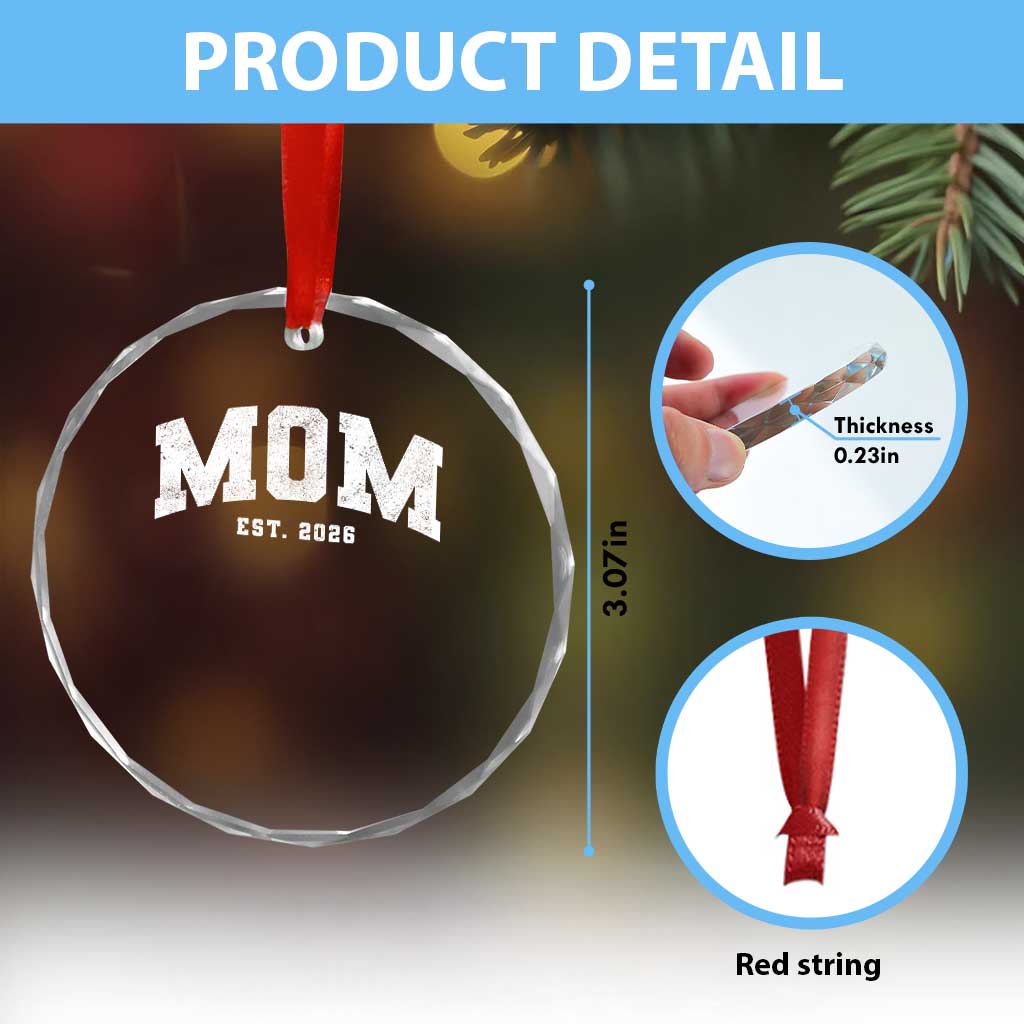 Mom Est 2026 Crystal Glass Ornament Promoted To Mommy Mother's Day