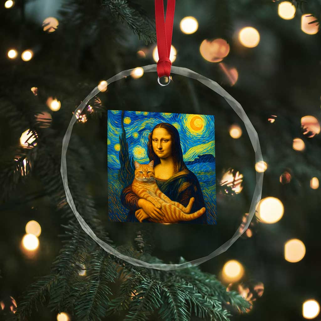 Mona Lisa Cat Starry Night Crystal Glass Ornament - Wonder Print Shop