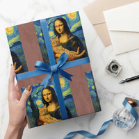 Mona Lisa Cat Starry Night Wrapping Paper Roll - Wonder Print Shop