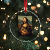 Mona Lisa Holding Groundhog Parody Painting Crystal Glass Ornament Funny Groundhog Day