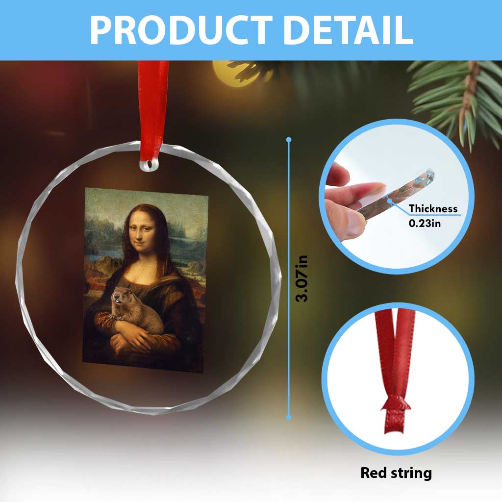 Mona Lisa Holding Groundhog Parody Painting Crystal Glass Ornament Funny Groundhog Day