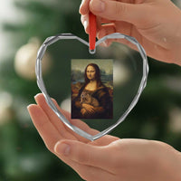 Mona Lisa Holding Groundhog Parody Painting Heart Crystal Glass Ornament Funny Groundhog Day