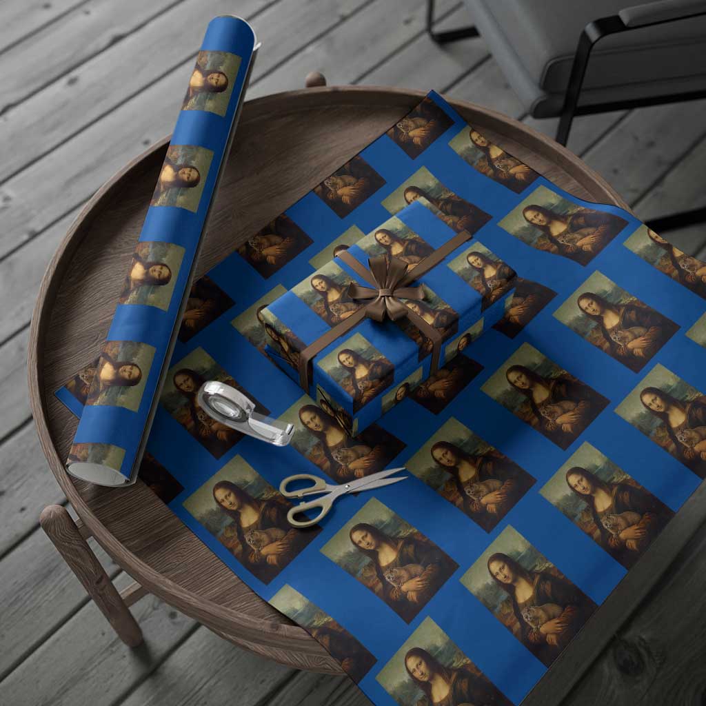 Mona Lisa Holding Groundhog Parody Painting Wrapping Paper Roll Funny Groundhog Day
