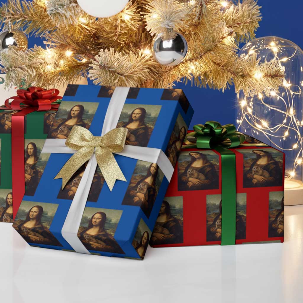 Mona Lisa Holding Groundhog Parody Painting Wrapping Paper Roll Funny Groundhog Day