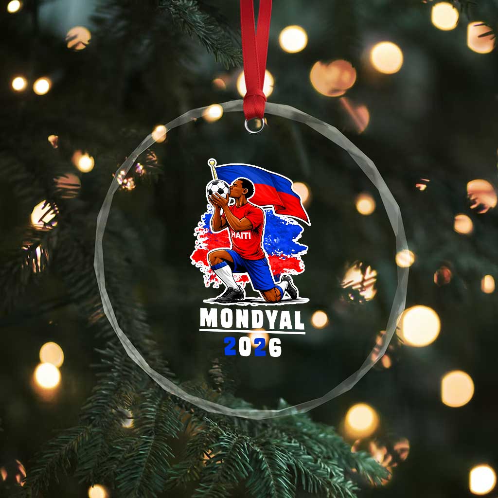 Mondyal 2026 Haiti Soccer Player Victory Celebration Graphic Crystal Glass Ornament Haitian Flag Football Sports Fan