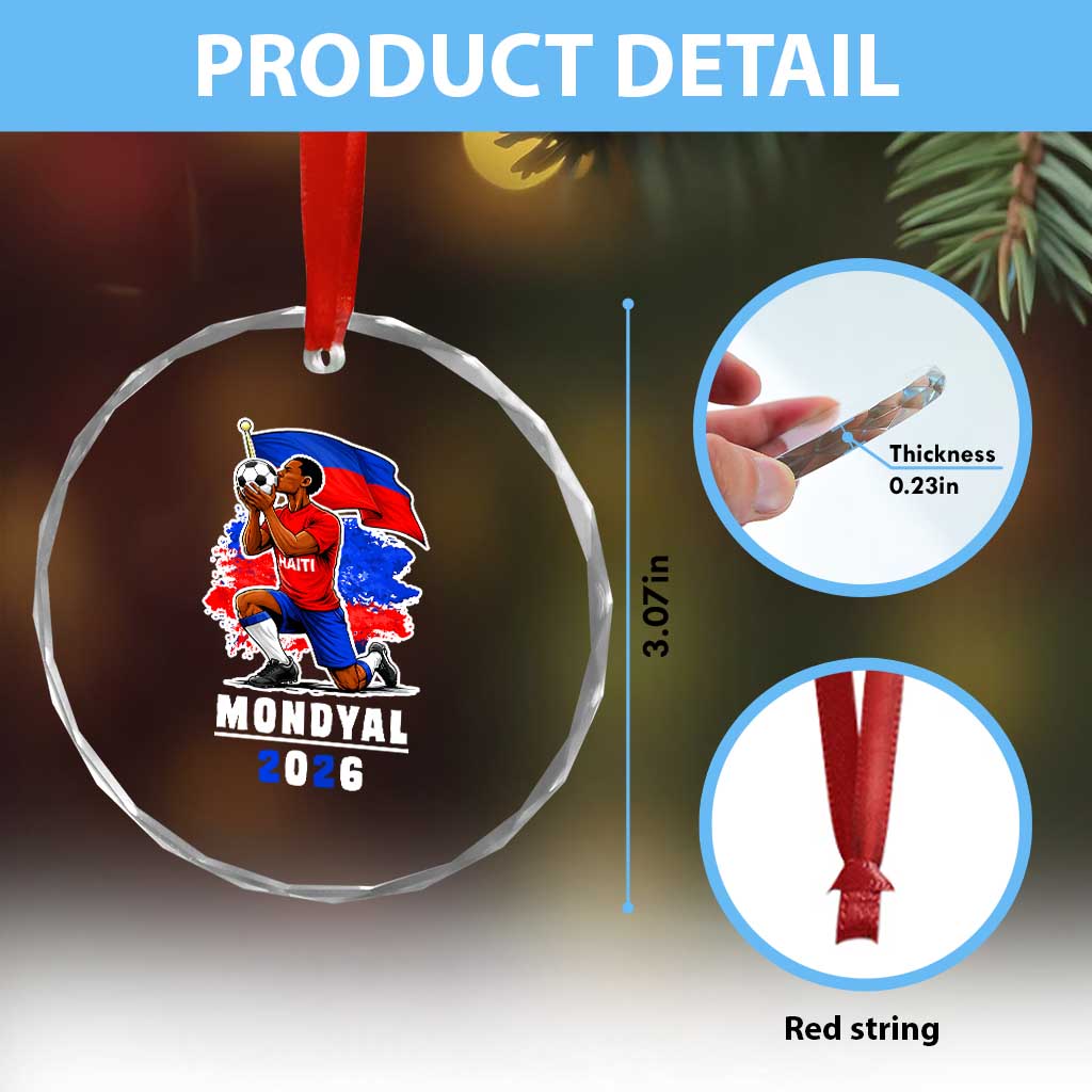 Mondyal 2026 Haiti Soccer Player Victory Celebration Graphic Crystal Glass Ornament Haitian Flag Football Sports Fan