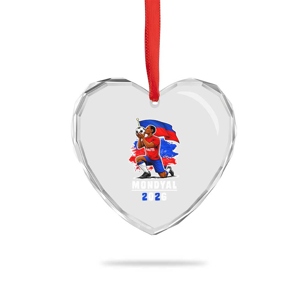 Mondyal 2026 Haiti Soccer Player Victory Celebration Graphic Heart Crystal Glass Ornament Haitian Flag Football Sports Fan