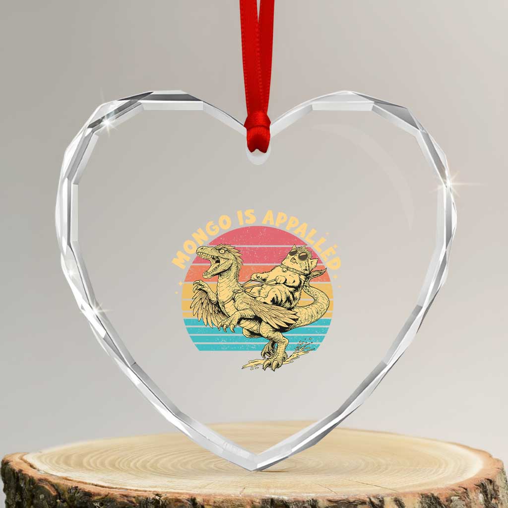 Mongo is Appalled Heart Crystal Glass Ornament Vintage Princess Cat Riding Dinosaur
