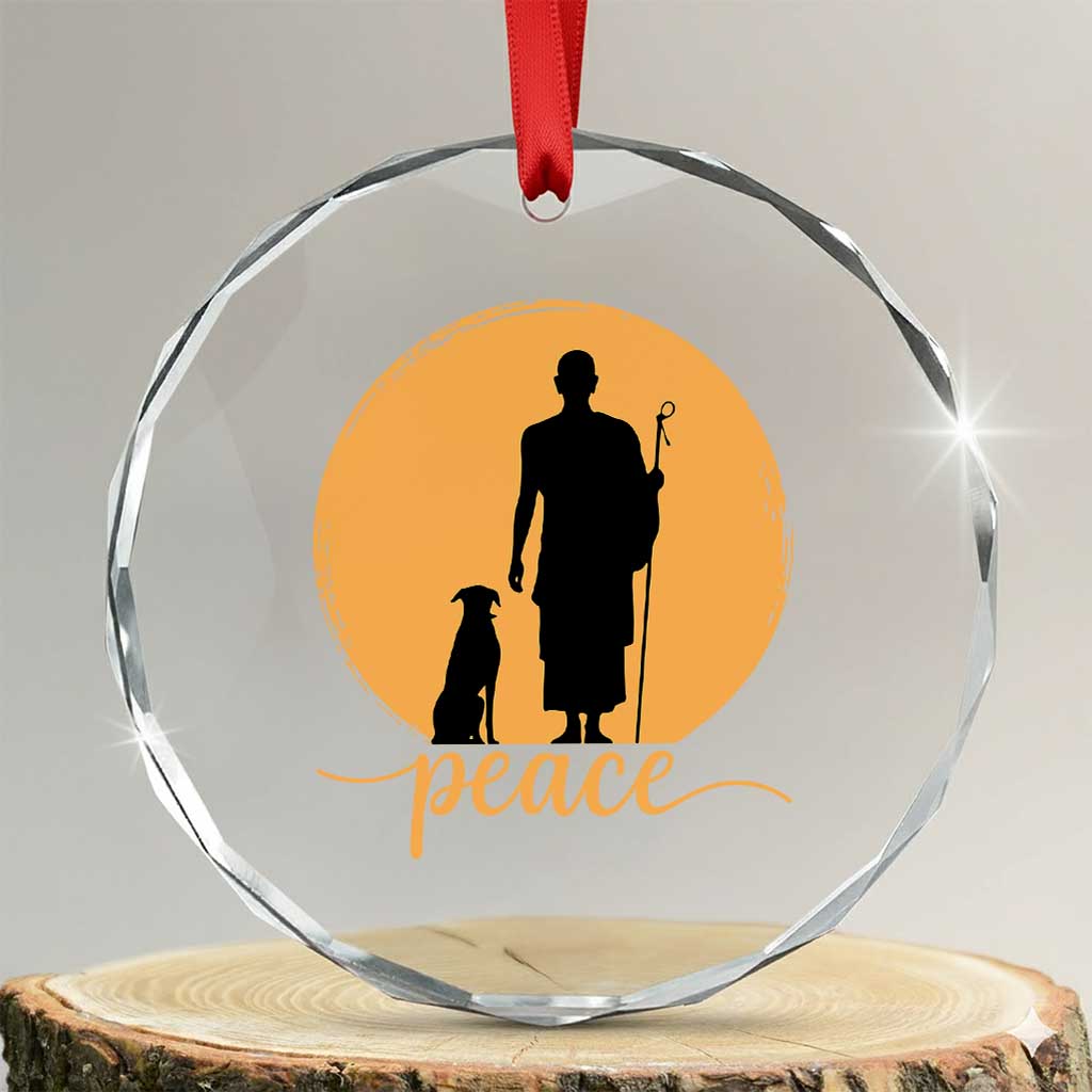 Monk and Dog Silhouette Peace Crystal Glass Ornament Spiritual Walk for Peace Sunset - Wonder Print Shop