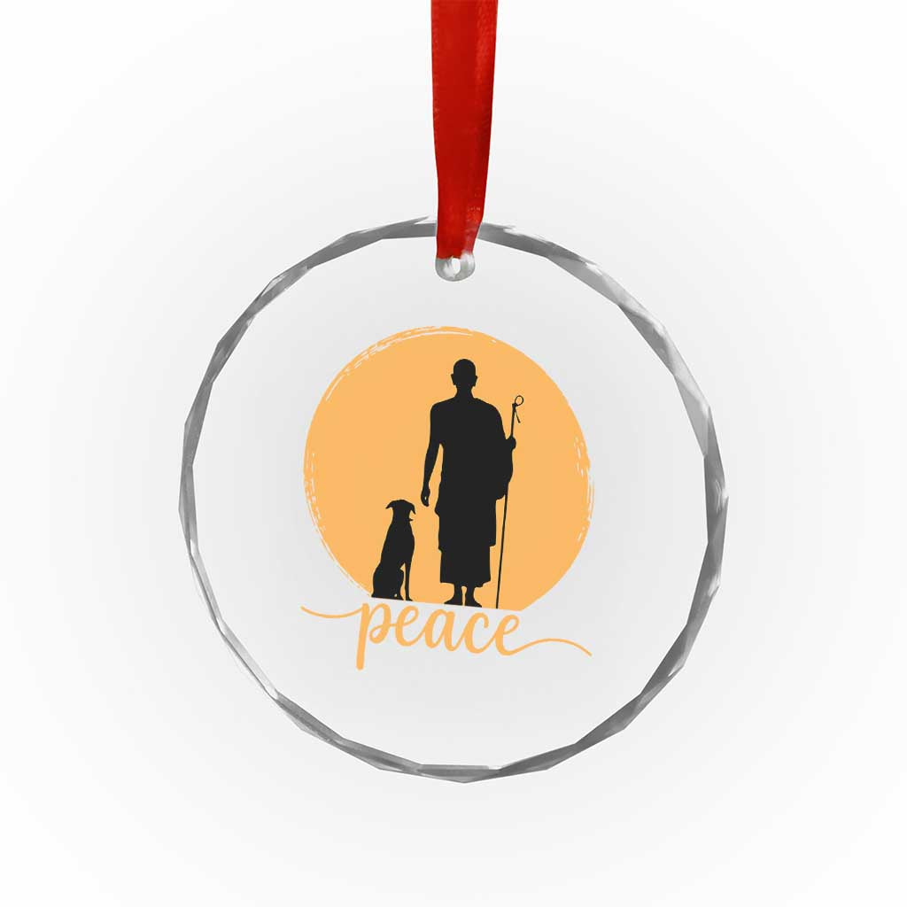 Monk and Dog Silhouette Peace Crystal Glass Ornament Spiritual Walk for Peace Sunset - Wonder Print Shop