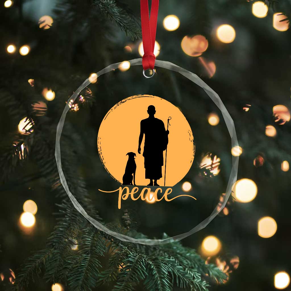 Monk and Dog Silhouette Peace Crystal Glass Ornament Spiritual Walk for Peace Sunset - Wonder Print Shop