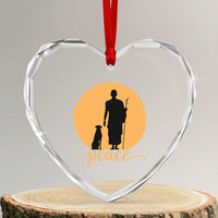 Monk and Dog Silhouette Peace Heart Crystal Glass Ornament Spiritual Walk for Peace Sunset - Wonder Print Shop